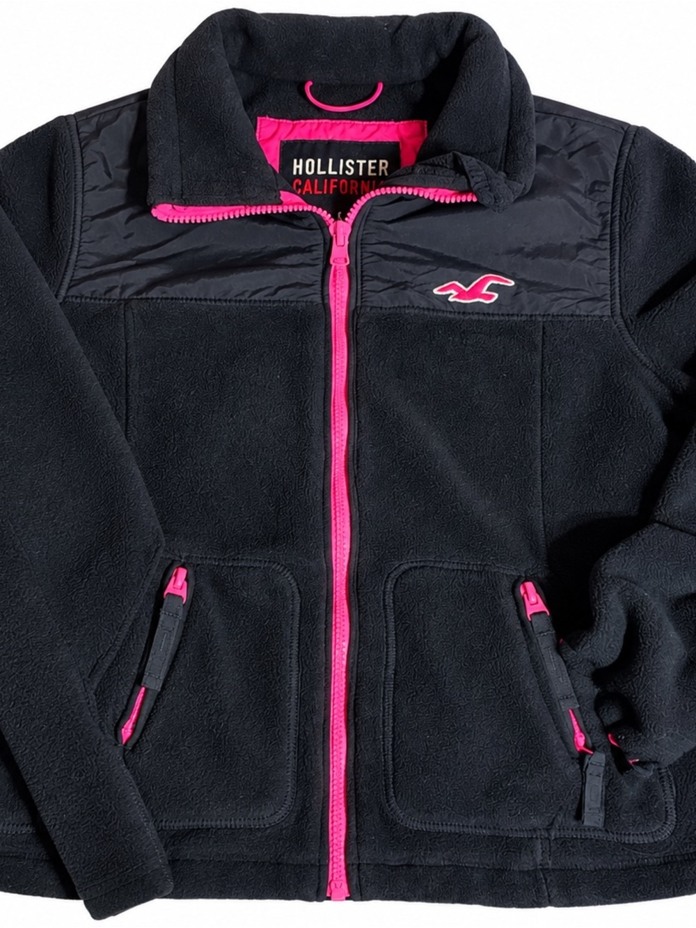 Hollister Black Fleece Jacket with Hot Pink Accents